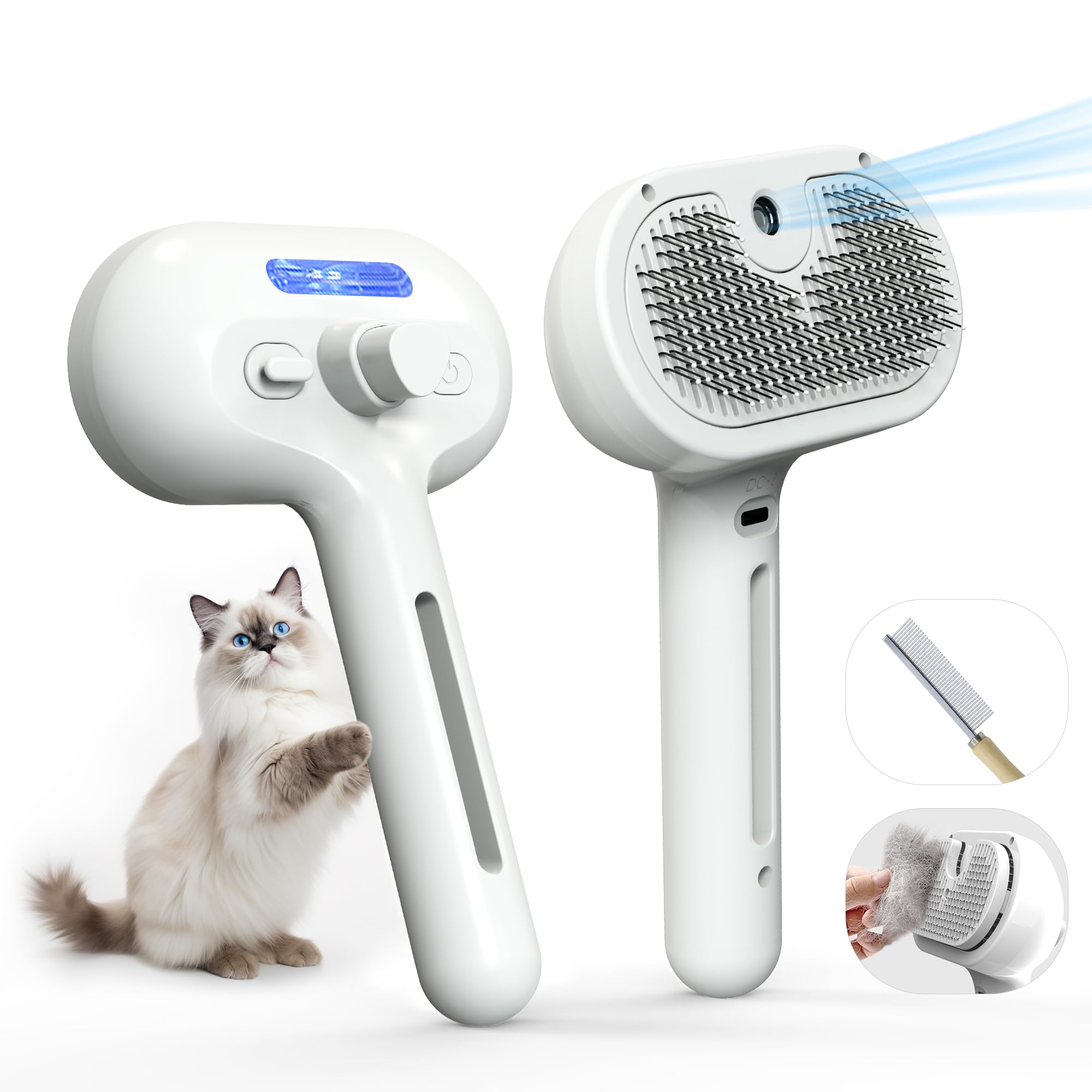 SteamGroom™ 3-in-1 Steam Brush for Dogs & Cats – Self-Cleaning Spray Comb