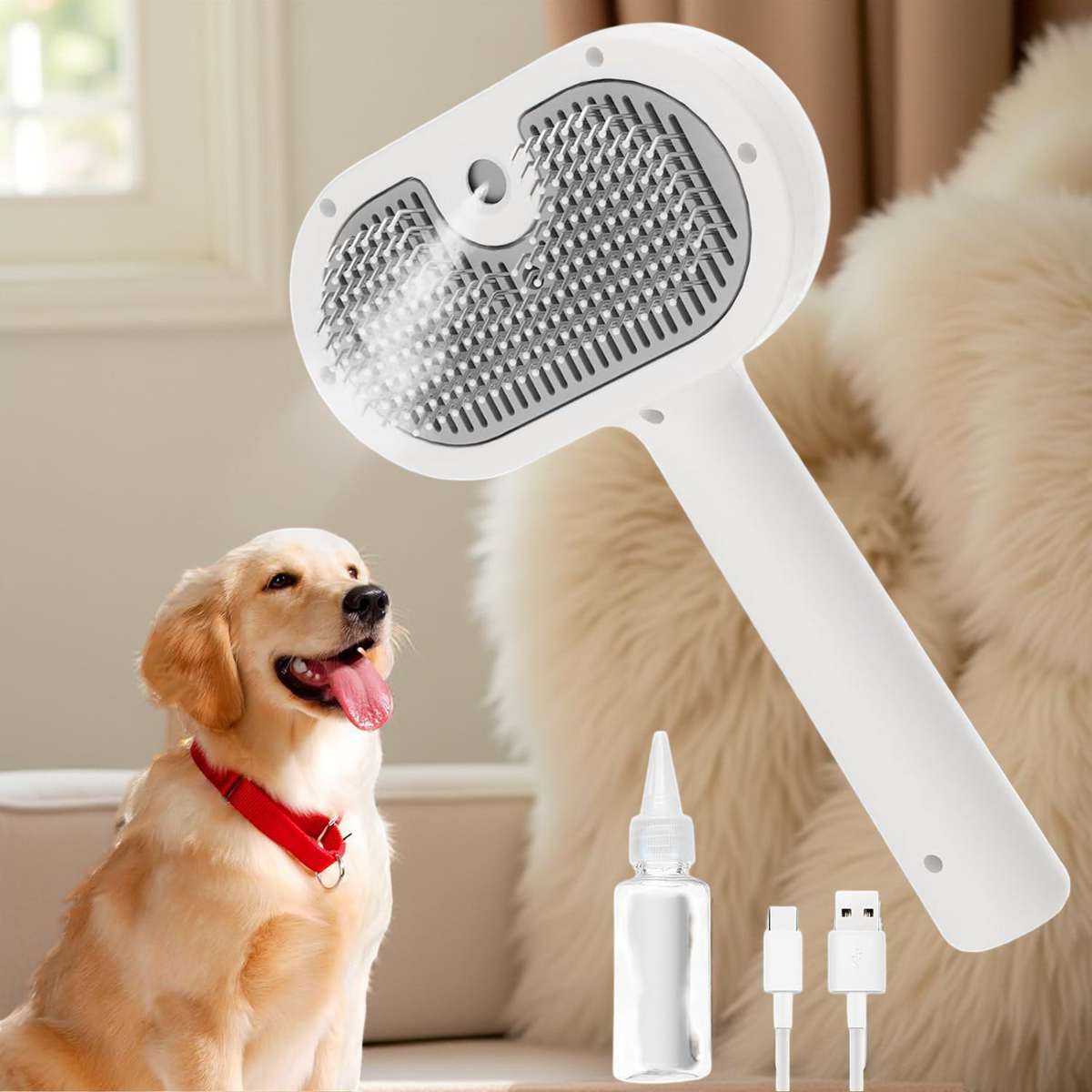 SteamGroom™ 3-in-1 Steam Brush for Dogs & Cats – Self-Cleaning Spray Comb